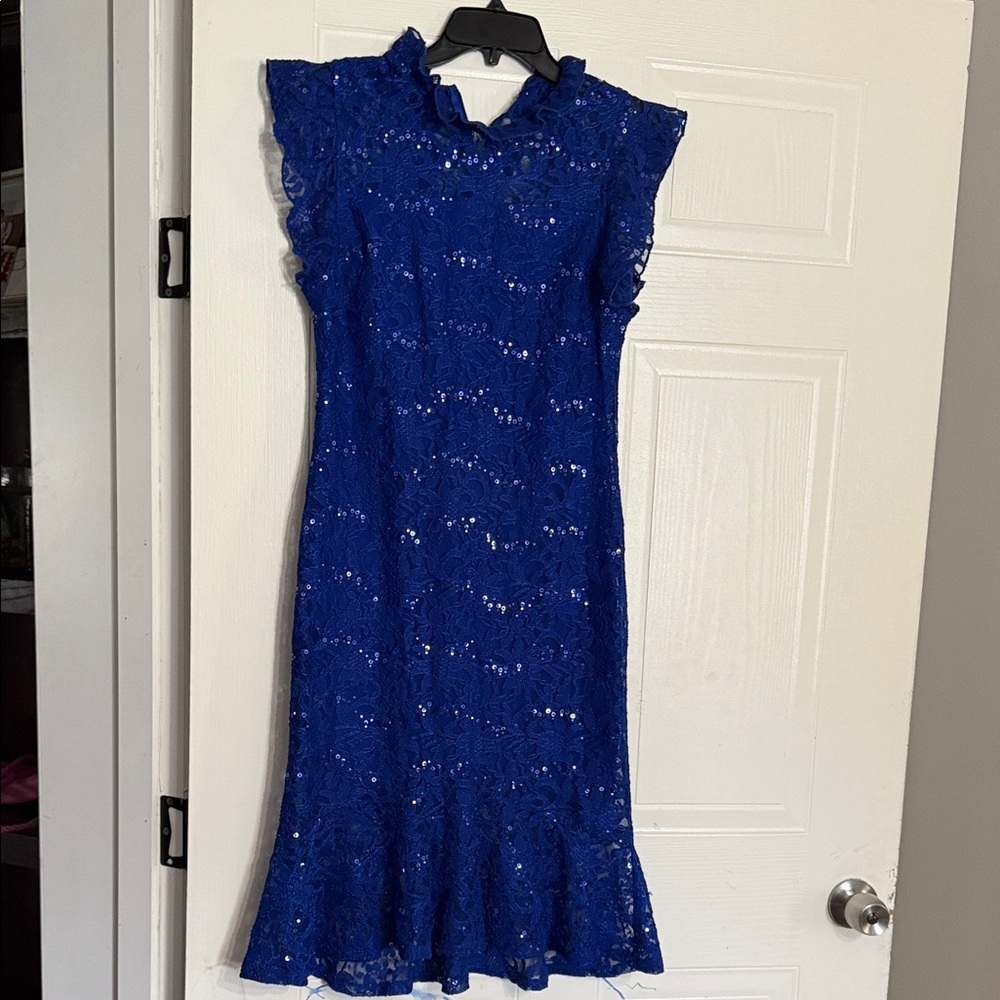 Enfocus Studio Blue Lace High Low Dress